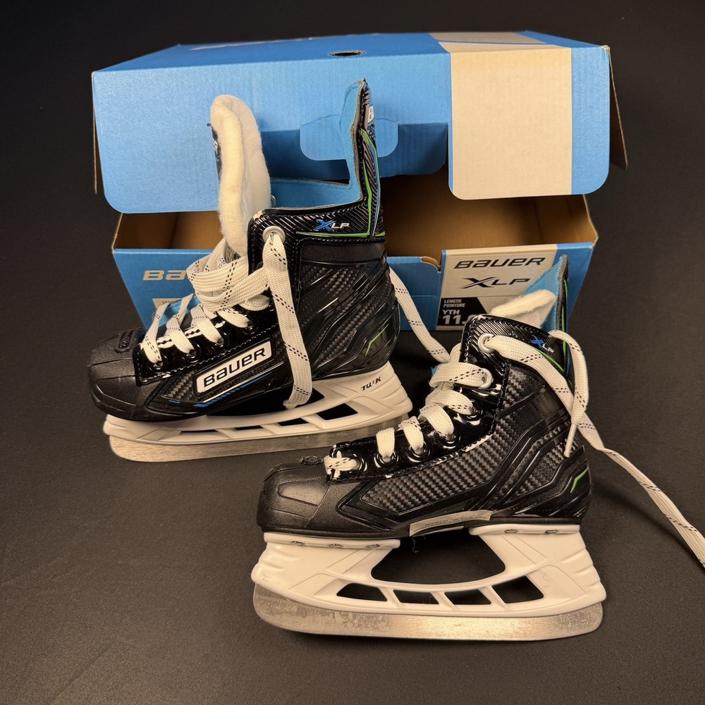 Bauer XLP Size 11 Youth Hockey Skates Blue Green And Black Color
